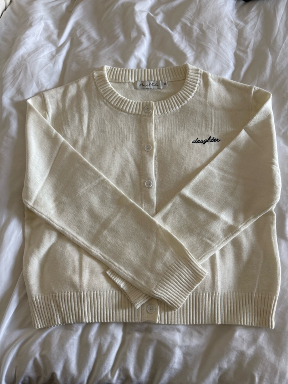 Daughter Cream Crewneck Button Cardigan Sweater